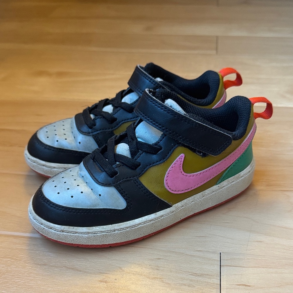 Nike Kids Court Borough Low Sneakers in Black, Pink, Green & Yellow